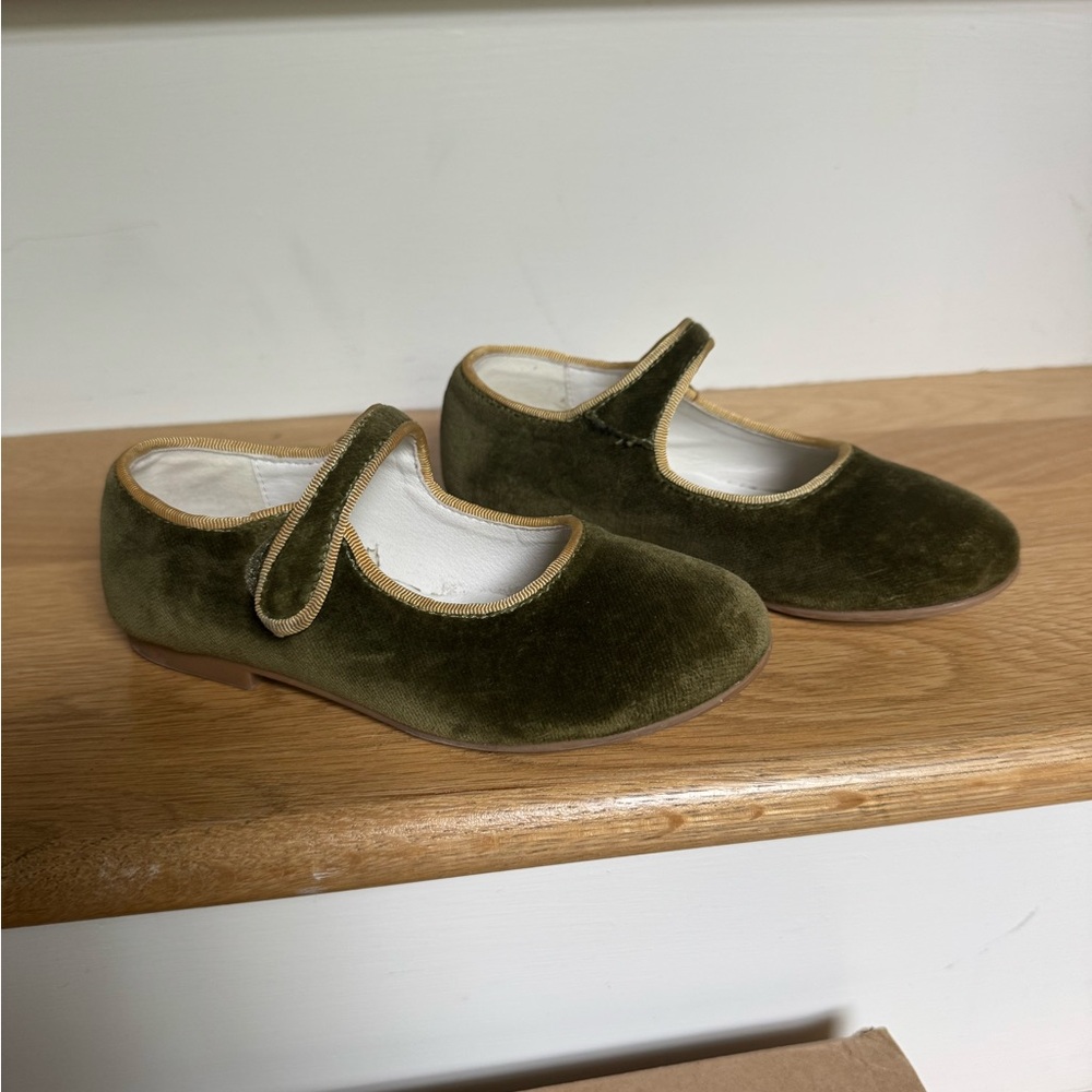 Olive Velvet Green Mary Jane Kids Shoes